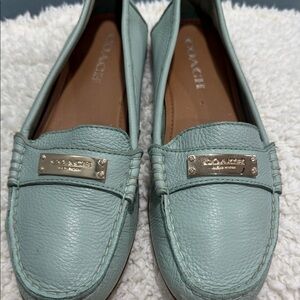 COACH Mint Green Leather Moccasin Loafers
